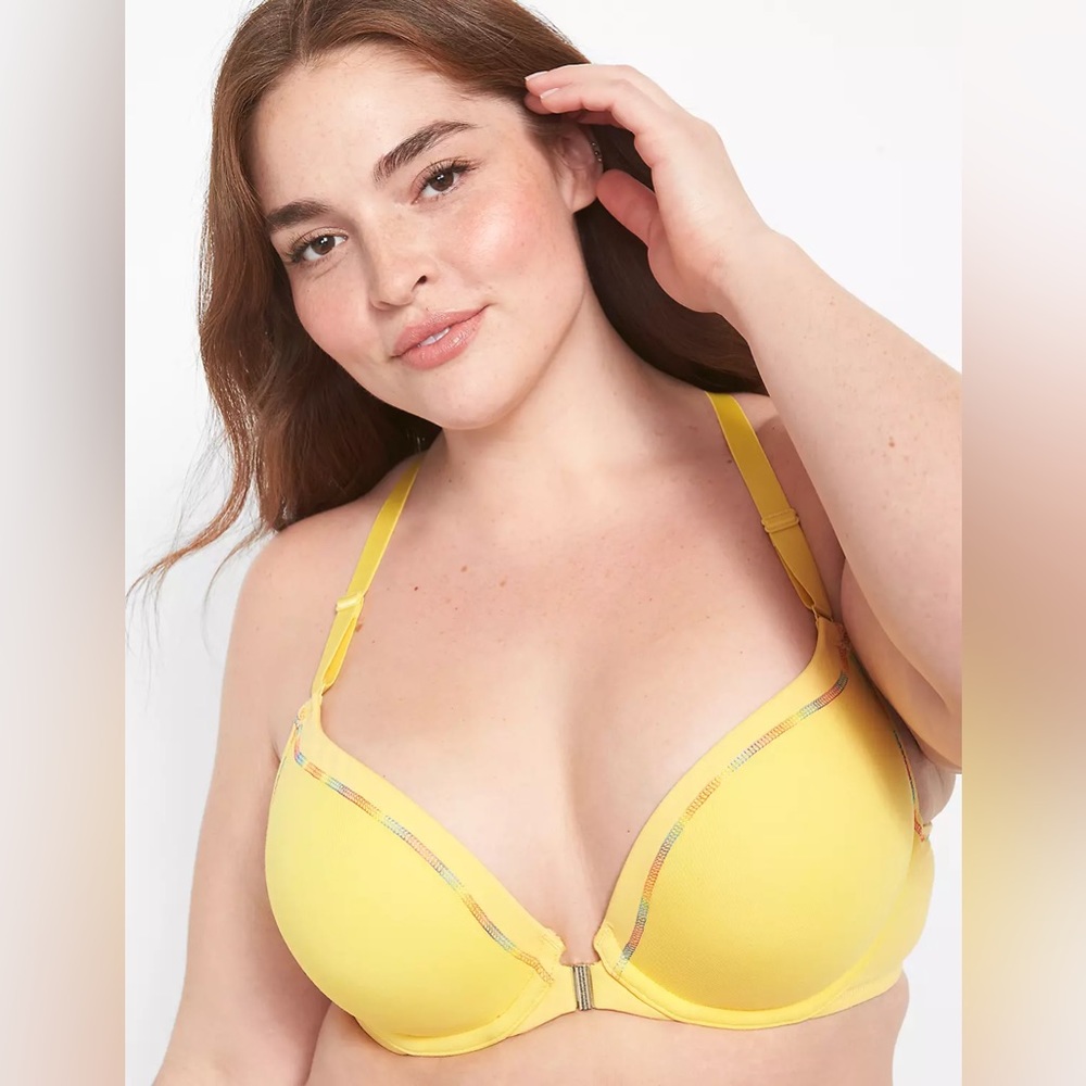 Cacique Lane Bryant Pride Boost Plunge Front Close Yellow Bra 40G
